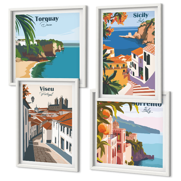 Set de cuadros modernos para salón Ilustraciones retro de ciudades del mundo