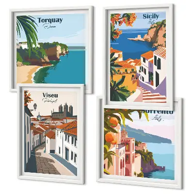 Set de cuadros modernos para salón con ilustraciones retro de ciudades del mundo