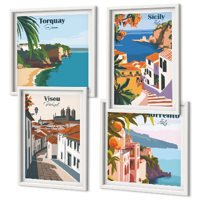 Set de cuadros modernos para salón Ilustraciones retro de ciudades del mundo