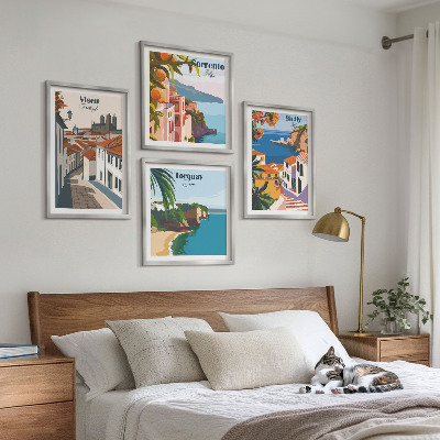 Set de cuadros modernos para salón Ilustraciones retro de ciudades del mundo