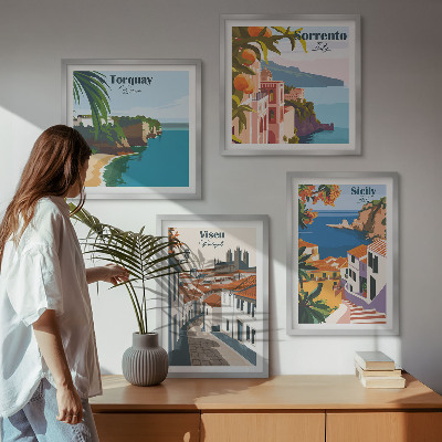 Set de cuadros modernos para salón Ilustraciones retro de ciudades del mundo