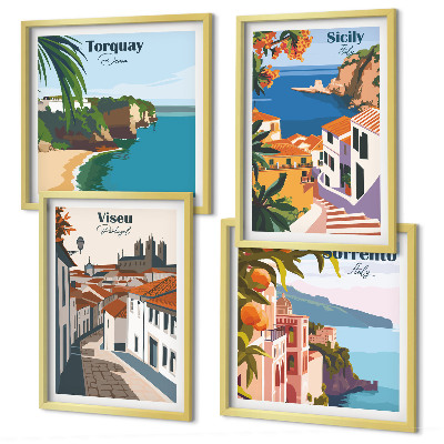 Set de cuadros modernos para salón Ilustraciones retro de ciudades del mundo