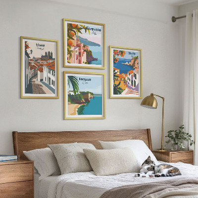 Set de cuadros modernos para salón Ilustraciones retro de ciudades del mundo