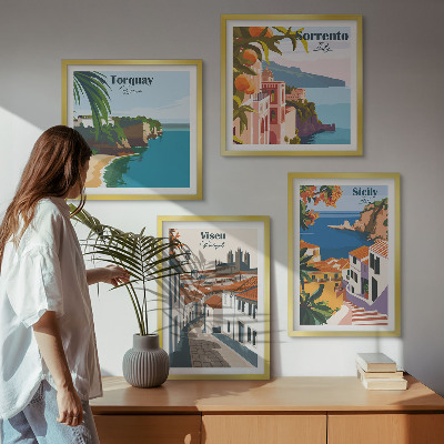 Set de cuadros modernos para salón Ilustraciones retro de ciudades del mundo