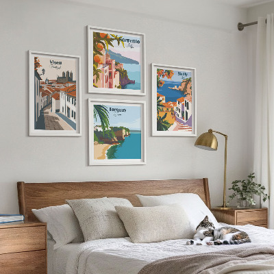Set de cuadros modernos para salón Ilustraciones retro de ciudades del mundo