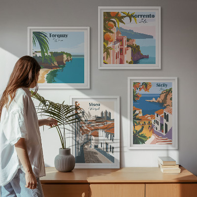 Set de cuadros modernos para salón Ilustraciones retro de ciudades del mundo