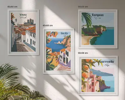 Set de cuadros modernos para salón con ilustraciones retro de ciudades del mundo