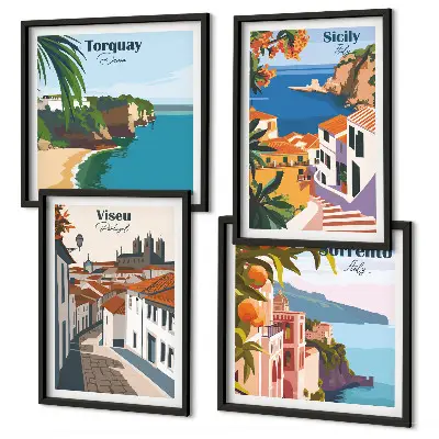 Set de cuadros modernos para salón con ilustraciones retro de ciudades del mundo
