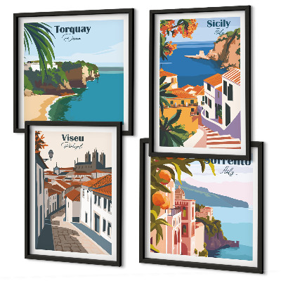 Set de cuadros modernos para salón Ilustraciones retro de ciudades del mundo