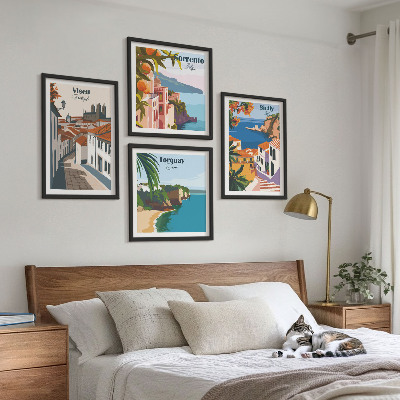 Set de cuadros modernos para salón Ilustraciones retro de ciudades del mundo