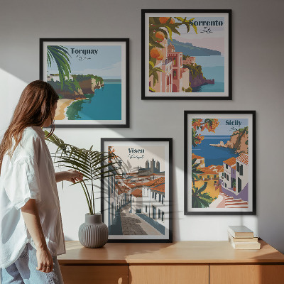 Set de cuadros modernos para salón Ilustraciones retro de ciudades del mundo