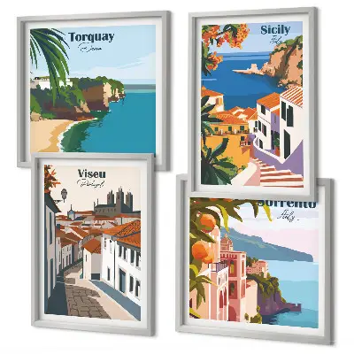Set de cuadros modernos para salón con ilustraciones retro de ciudades del mundo