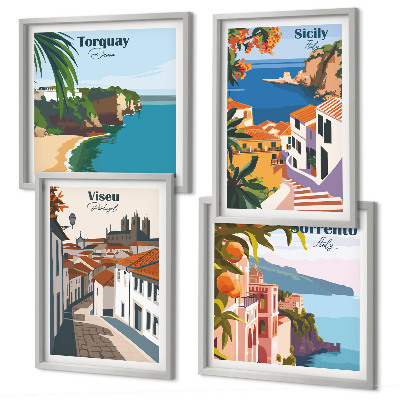 Set de cuadros modernos para salón Ilustraciones retro de ciudades del mundo