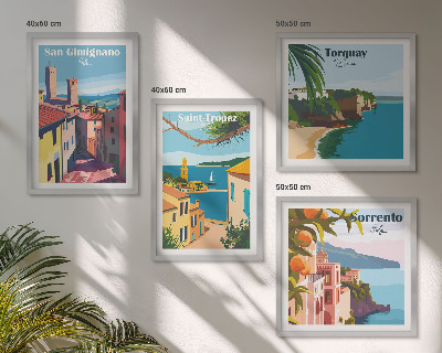 Set de 4 cuadros para salón pueblos costeros italianos