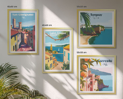Set de 4 cuadros para salón pueblos costeros italianos