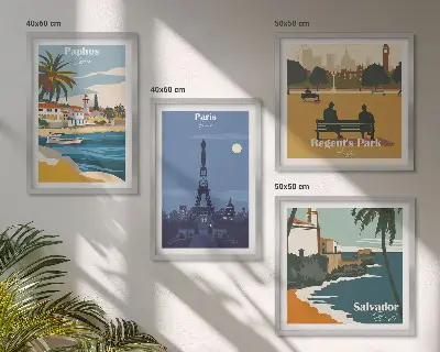 Set de cuadros modernos para salón con diseño de arquitectura de ciudades costeras