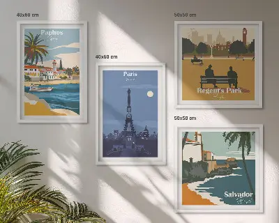 Set de cuadros modernos para salón con diseño de arquitectura de ciudades costeras
