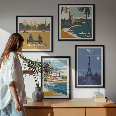 Set de cuadros modernos para salón Arquitectura de ciudades costeras