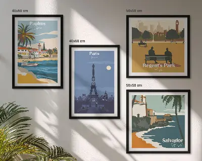 Set de cuadros modernos para salón con diseño de arquitectura de ciudades costeras