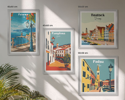 Set de 4 cuadros para salón Ilustraciones urbanas retro