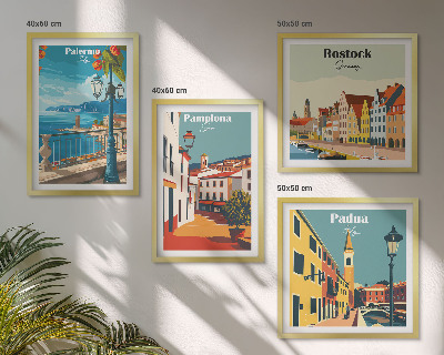 Set de 4 cuadros para salón Ilustraciones urbanas retro