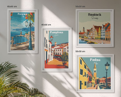 Set de 4 cuadros para salón Ilustraciones urbanas retro