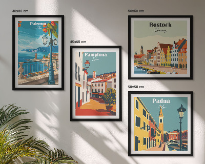 Set de 4 cuadros para salón Ilustraciones urbanas retro
