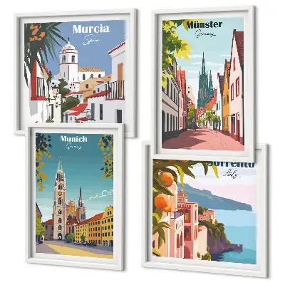 Galería de pared ilustraciones a color de ciudades europeas