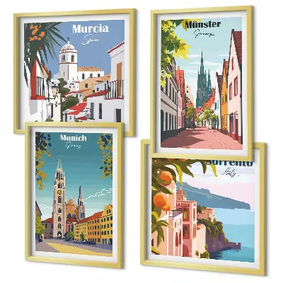 Galería de pared ilustraciones a color de ciudades europeas