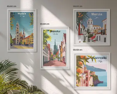Galería de pared ilustraciones a color de ciudades europeas