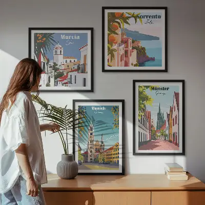 Galería de pared ilustraciones a color de ciudades europeas