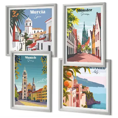 Galería de pared ilustraciones a color de ciudades europeas