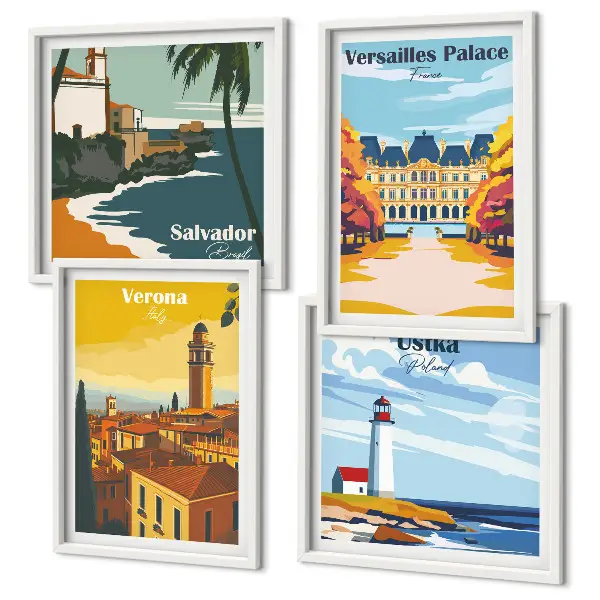 Set de cuadros modernos para salón con vistas de lugares famosos junto al mar