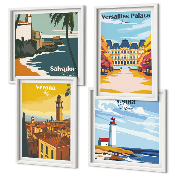 Set de cuadros modernos para salón Vistas de lugares famosos junto al mar.