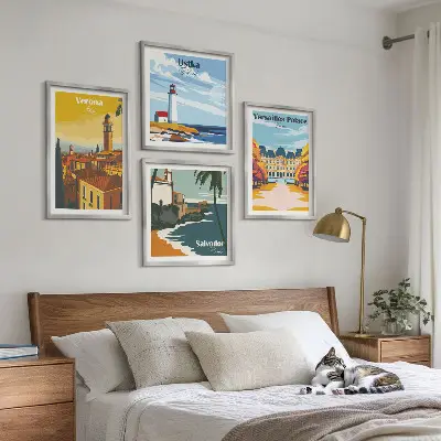 Set de cuadros modernos para salón con vistas de lugares famosos junto al mar
