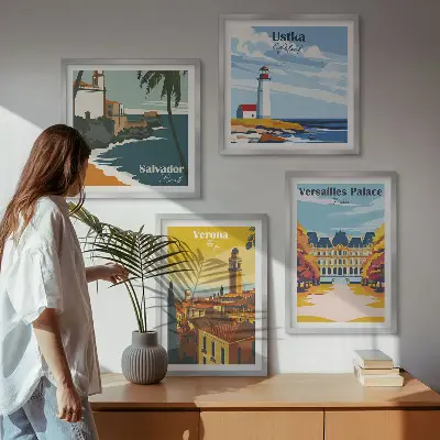 Set de cuadros modernos para salón con vistas de lugares famosos junto al mar