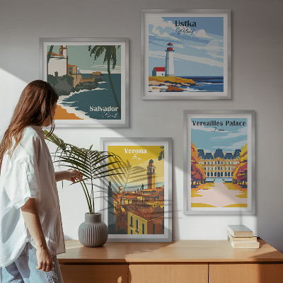 Set de cuadros modernos para salón Vistas de lugares famosos junto al mar.