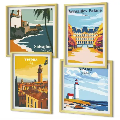 Set de cuadros modernos para salón con vistas de lugares famosos junto al mar