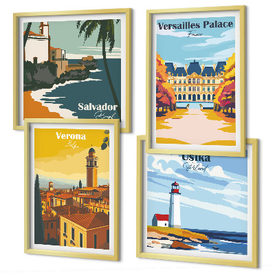 Set de cuadros modernos para salón Vistas de lugares famosos junto al mar.