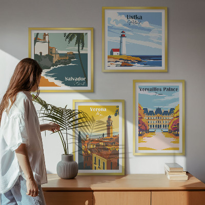 Set de cuadros modernos para salón Vistas de lugares famosos junto al mar.