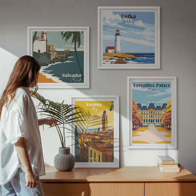 Set de cuadros modernos para salón Vistas de lugares famosos junto al mar.