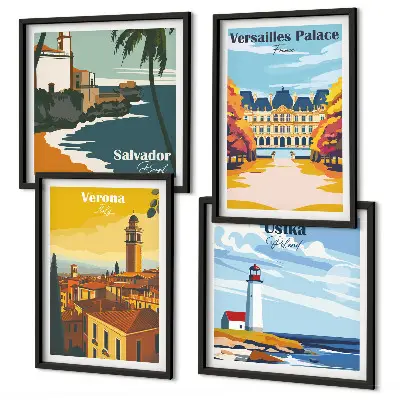 Set de cuadros modernos para salón con vistas de lugares famosos junto al mar