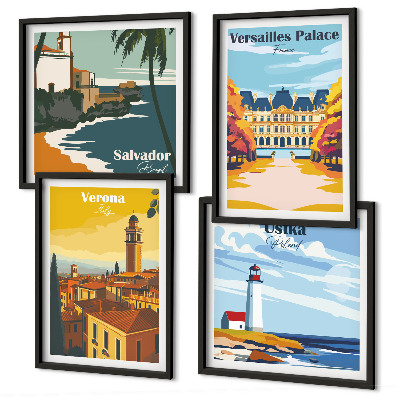 Set de cuadros modernos para salón Vistas de lugares famosos junto al mar.