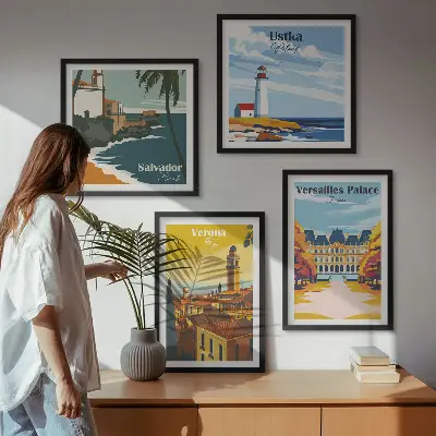 Set de cuadros modernos para salón con vistas de lugares famosos junto al mar