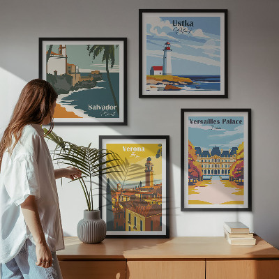 Set de cuadros modernos para salón Vistas de lugares famosos junto al mar.