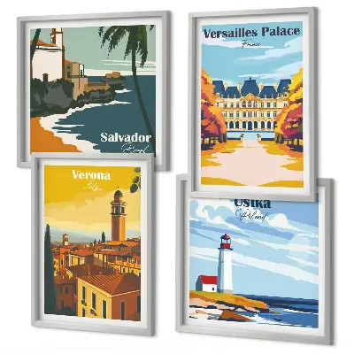 Set de cuadros modernos para salón con vistas de lugares famosos junto al mar