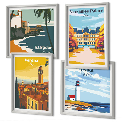 Set de cuadros modernos para salón Vistas de lugares famosos junto al mar.