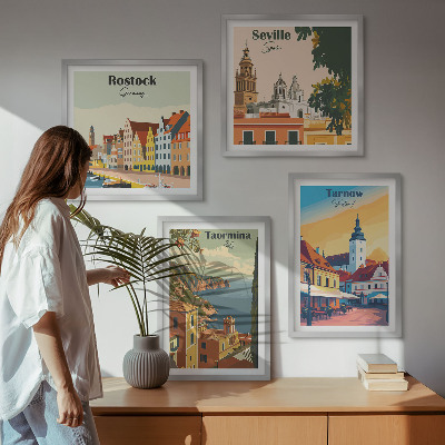 Set de cuadros modernos para salón Arquitectura de ciudades costeras