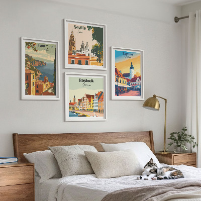 Set de cuadros modernos para salón Arquitectura de ciudades costeras