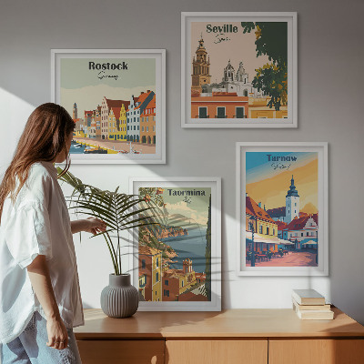 Set de cuadros modernos para salón Arquitectura de ciudades costeras